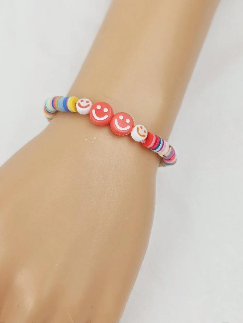 Handmade Clay Bead Multi Color Smiley Face Bracelet